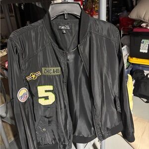 Rue21 Black Bomber Jacket with Yellow Accents